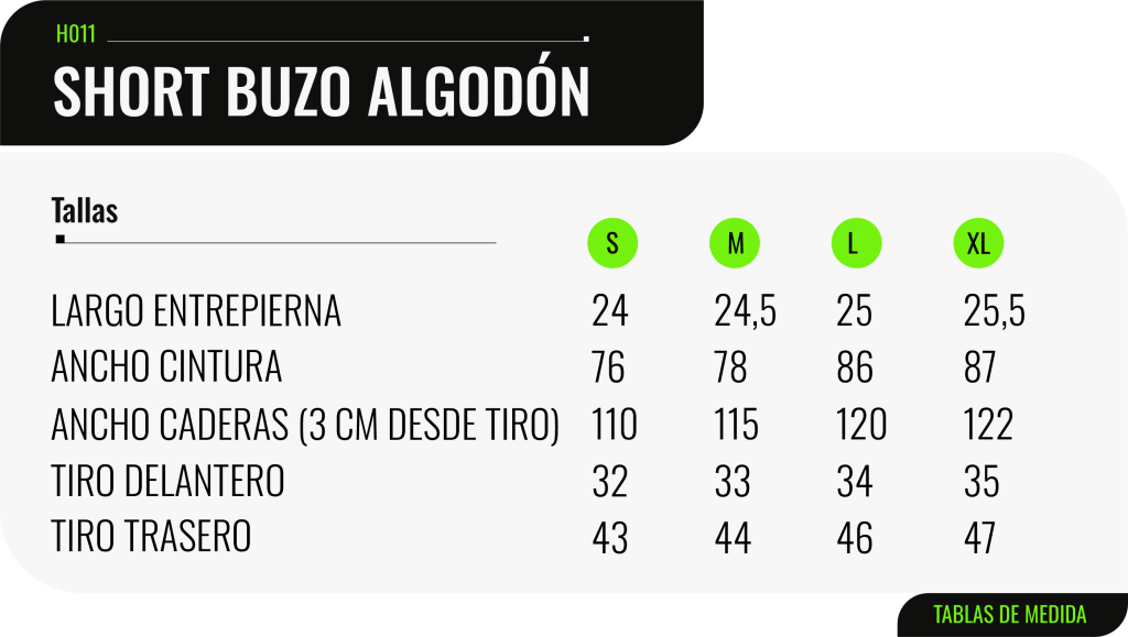 Tabla de medidas de la Short buzo algodón - K8CHILE.CL