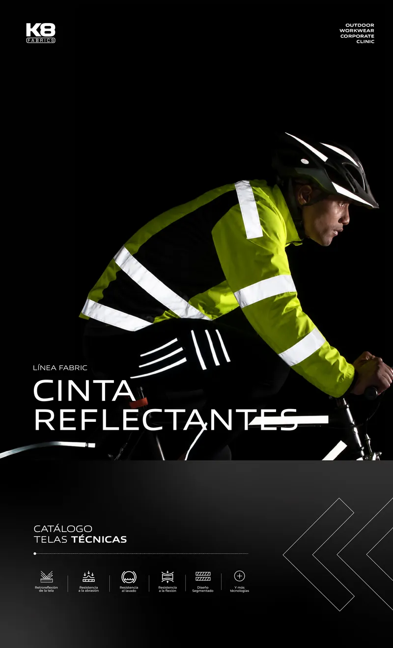Portada del catálogo Cintas Reflectantes, Línea Fabric K8