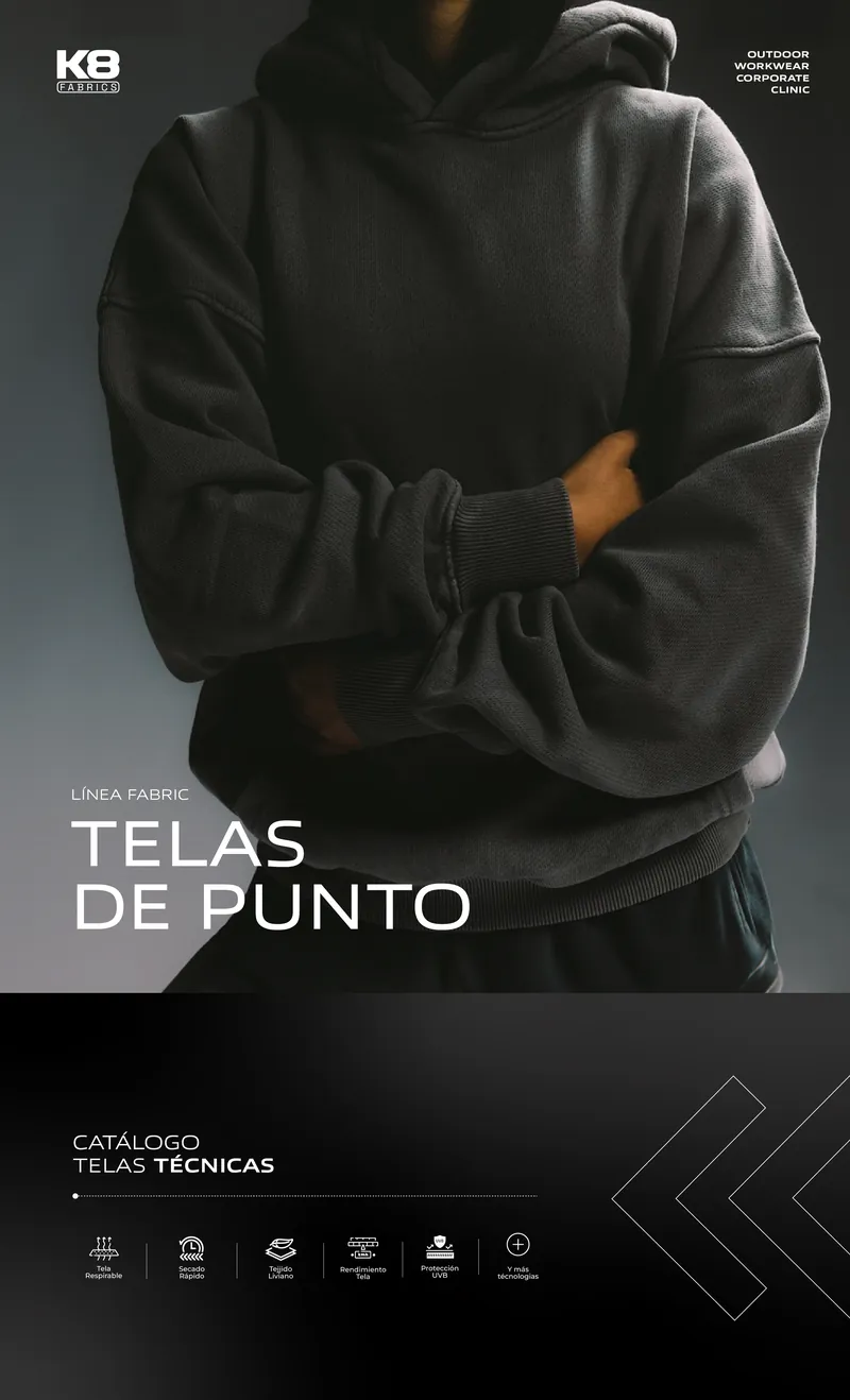 Portada del catálogo Telas de Punto, Línea Fabric K8