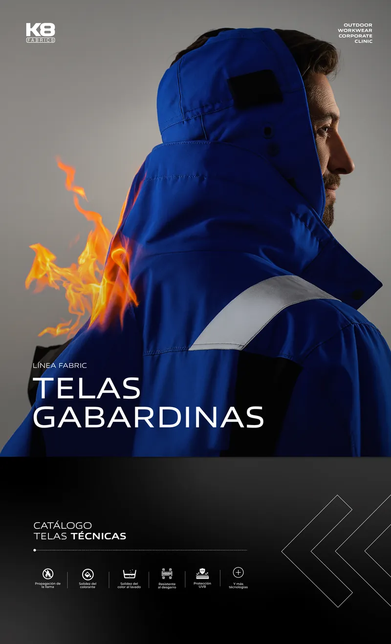 Portada del catálogo Telas Gabardinas, Línea Fabric K8