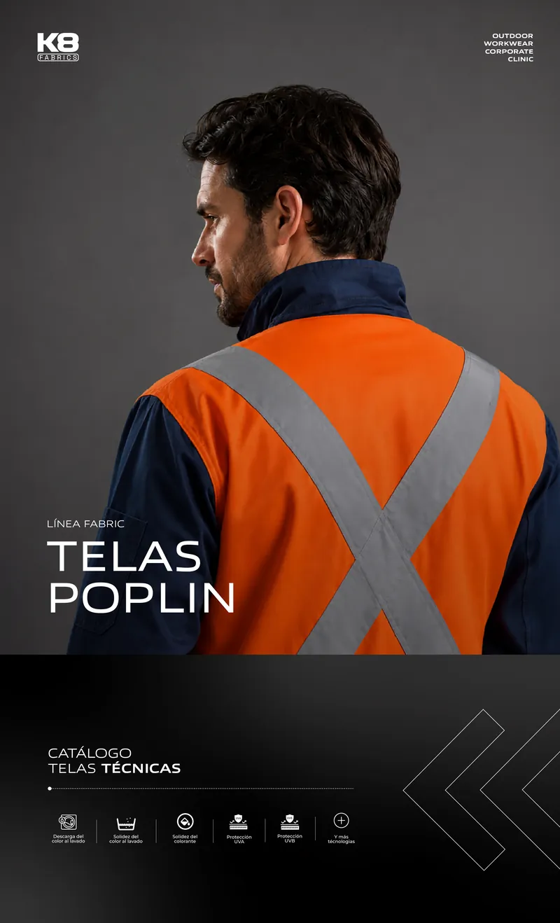 Portada del catálogo Telas Poplin, Línea Fabric K8