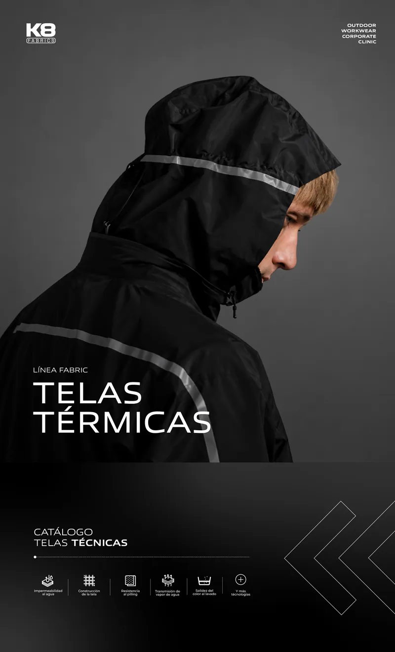 Portada del catálogo Telas Térmicas, Línea Fabric K8